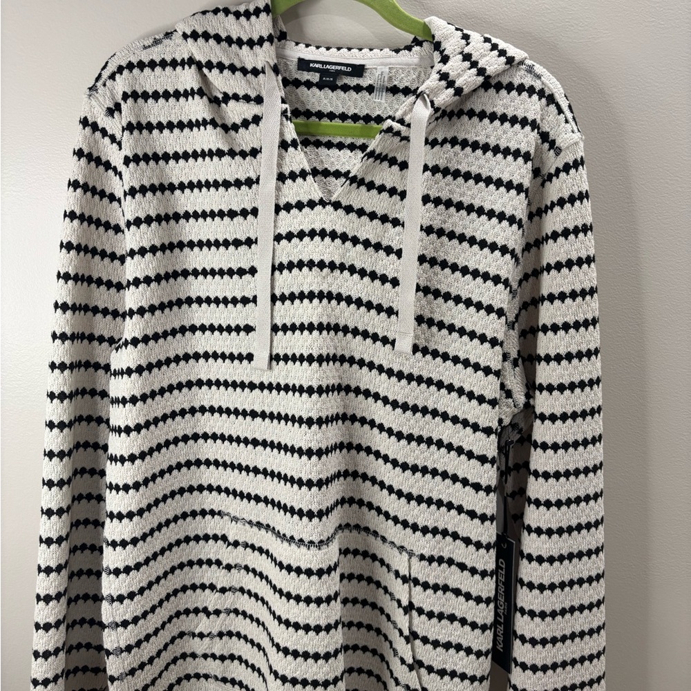 Karl Lagerfield Striped Black & Natural Hooded Sweater
